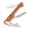 Wooden Handle Corkscrew & Bottle Opener W/ Knife (1"x4")